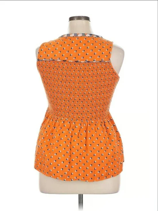 NWOT ModCloth Orange & Blue Floral Peplum Sleeveless Top 1X - Picture 3 of 8
